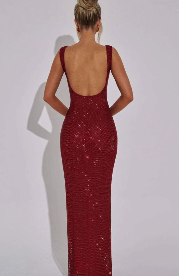 Women's Open-Back Square-Neck Sequin Maxi Dress
