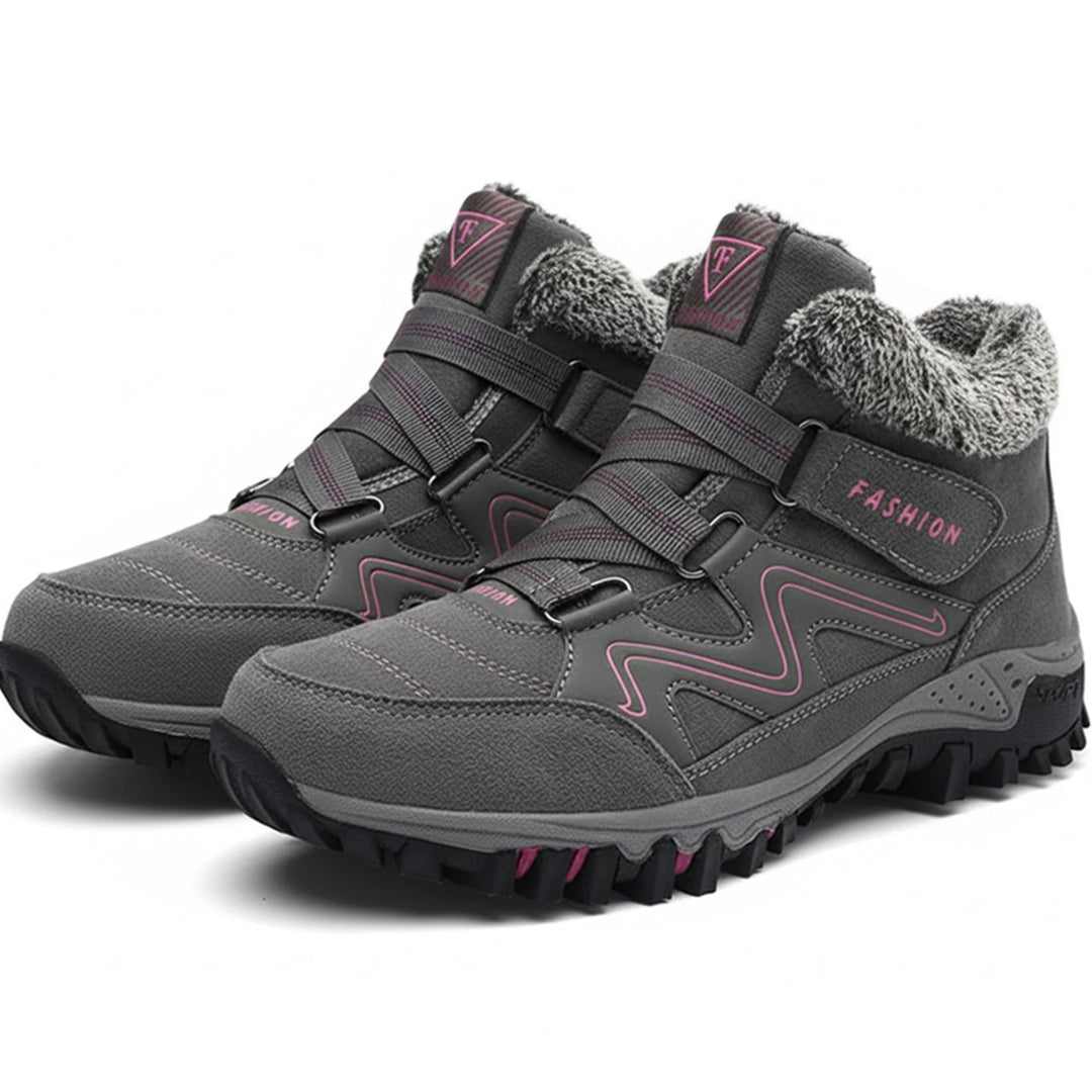 Women's Orthopedic Ankle Boots Faux Fur Lug Sole Winter Sneakers - Gray Pink