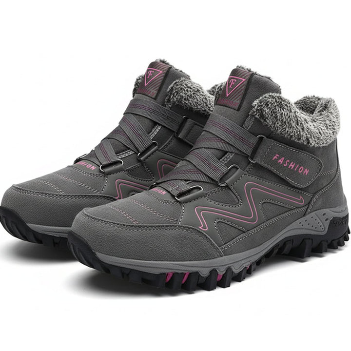 Women's Orthopedic Ankle Boots Faux Fur Lug Sole Winter Sneakers - Gray Pink