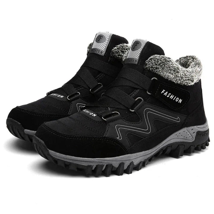 Women's Orthopedic Ankle Boots Faux Fur Lug Sole Winter Sneakers - Black