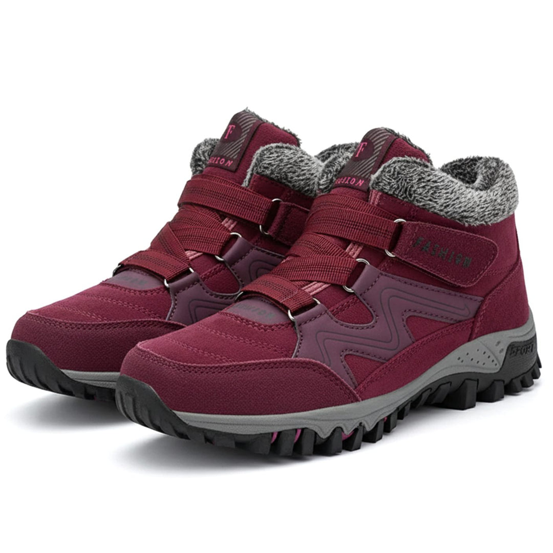 Women's Orthopedic Ankle Boots Faux Fur Lug Sole Winter Sneakers - Red