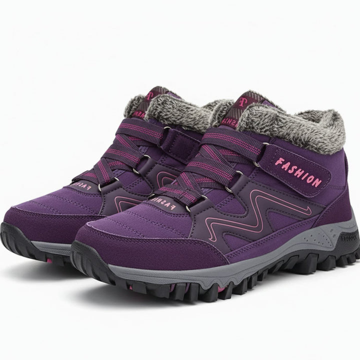 Women's Orthopedic Ankle Boots Faux Fur Lug Sole Winter Sneakers - Purple