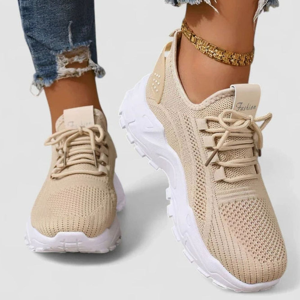 Women's Orthopedic Arch-Support Lace-Up Fashion Sneakers - Khaki
