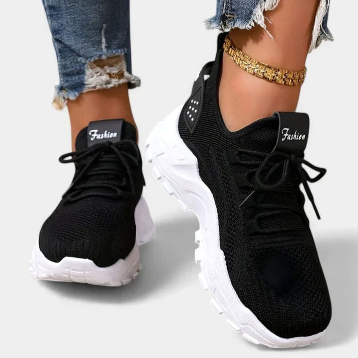 Women's Orthopedic Arch-Support Lace-Up Fashion Sneakers - Black