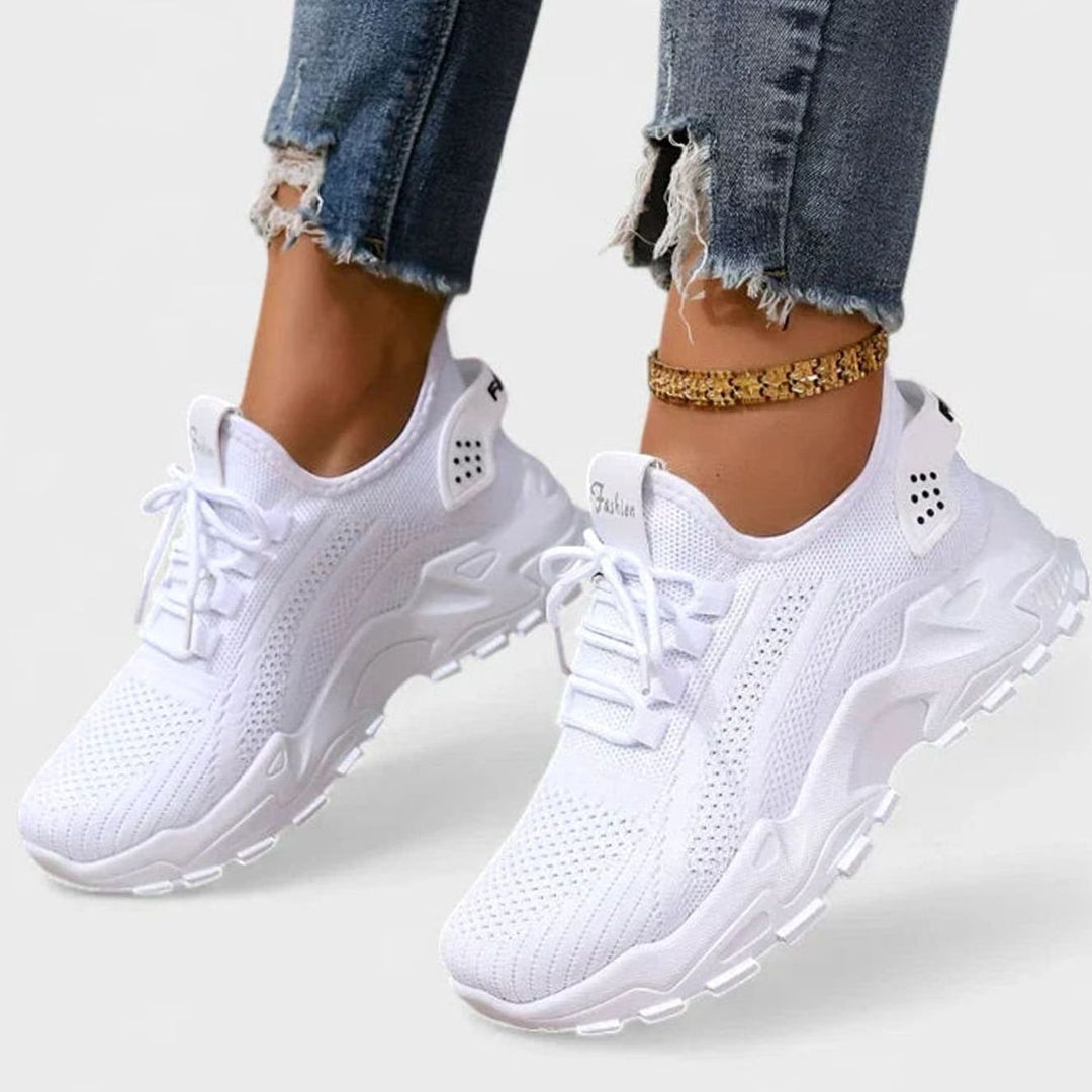 Women's Orthopedic Arch-Support Lace-Up Fashion Sneakers - White