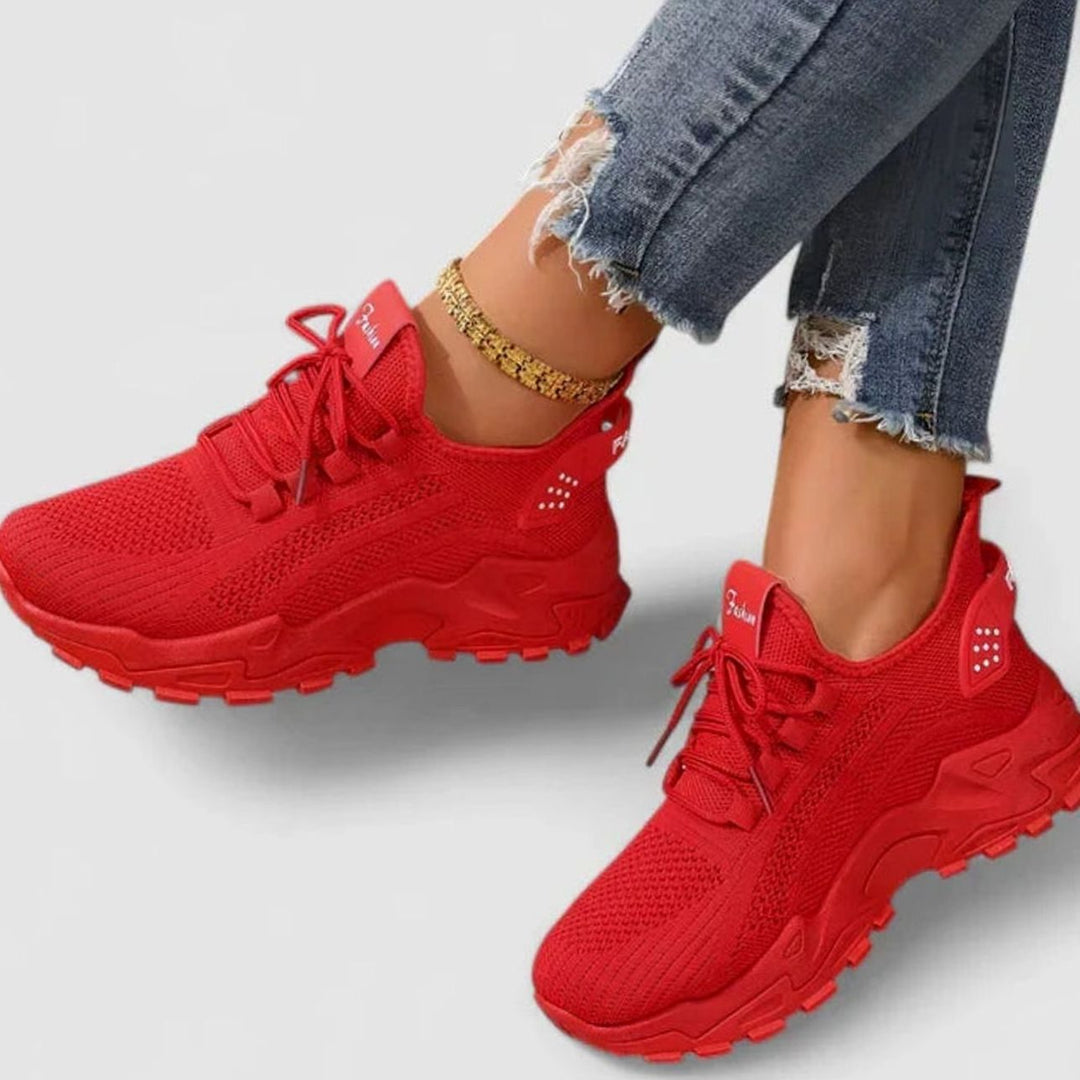 Women's Orthopedic Arch-Support Lace-Up Fashion Sneakers - Red