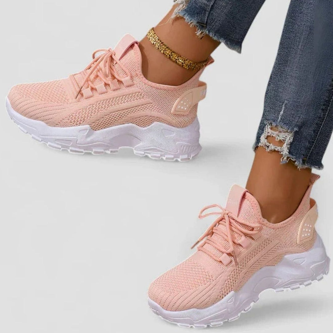 Women's Orthopedic Arch-Support Lace-Up Fashion Sneakers - Peach