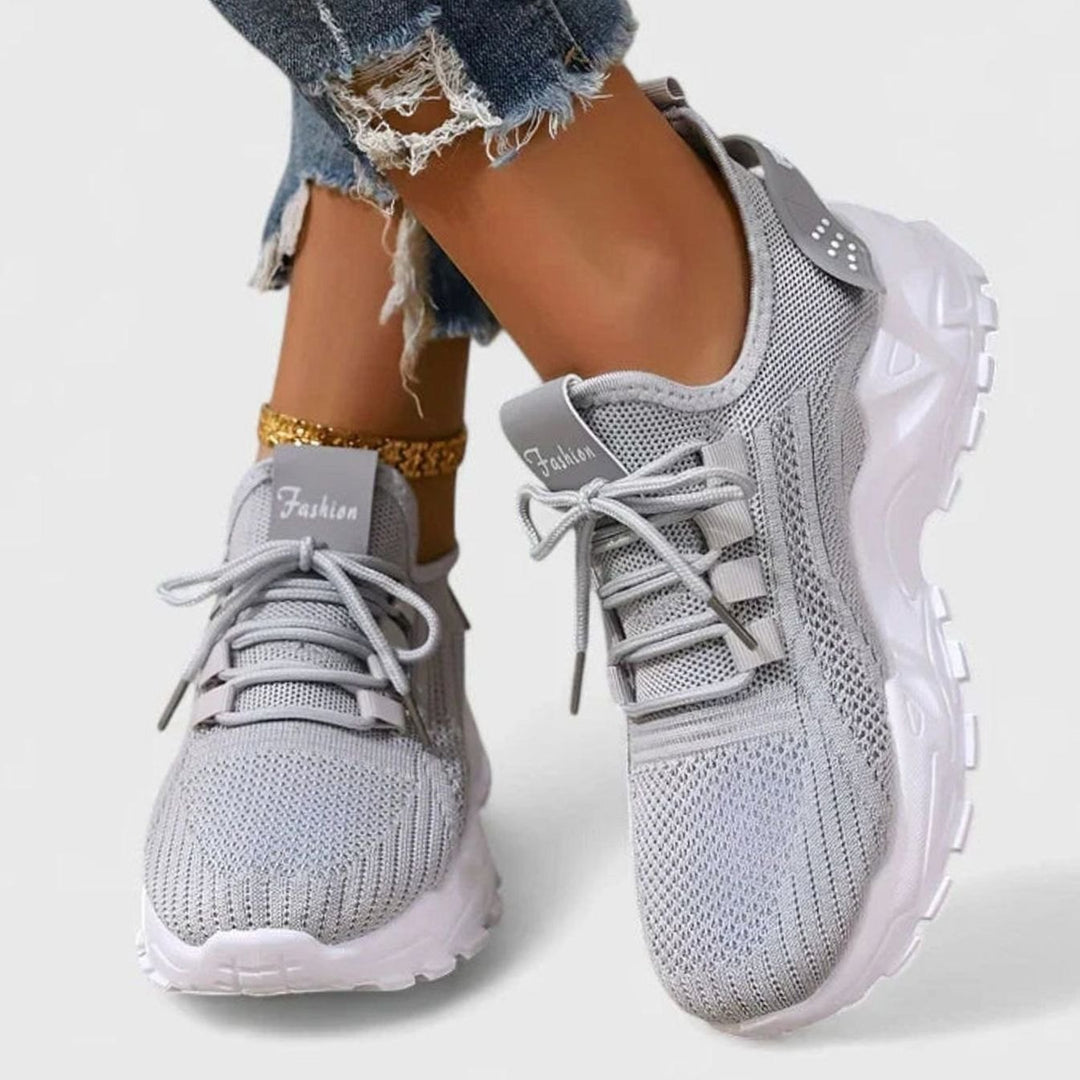 Women's Orthopedic Arch-Support Lace-Up Fashion Sneakers - Gray