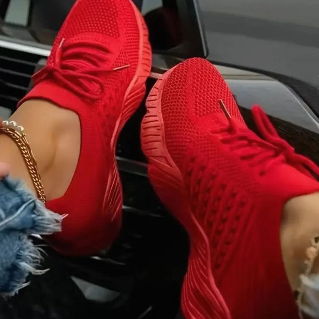 Women's Orthopedic Breathable Mesh Lace-Up Sneakers - Red