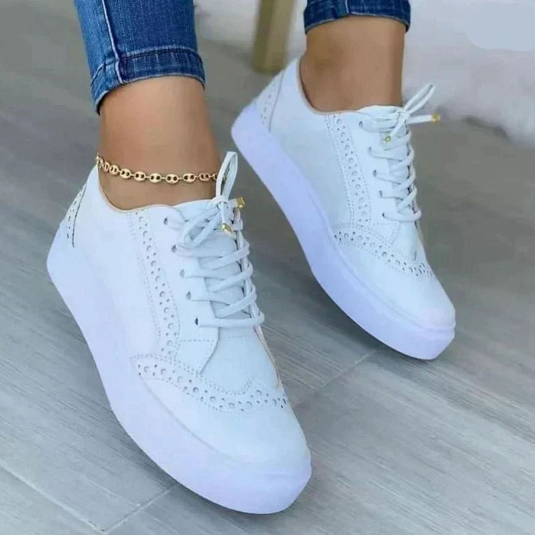 Women's Orthopedic Brogue Lace-Up Platform Sneakers - White