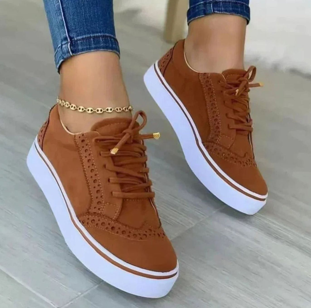 Women's Orthopedic Brogue Lace-Up Platform Sneakers - Brown