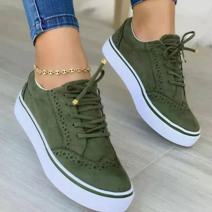 Women's Orthopedic Brogue Lace-Up Platform Sneakers - Green