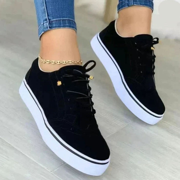Women's Orthopedic Brogue Lace-Up Platform Sneakers - Black