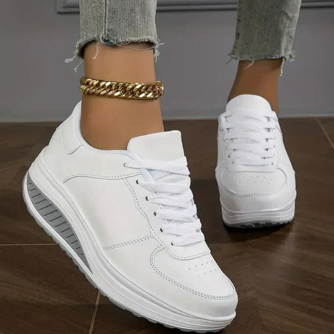 Women's Orthopedic Lace-Up Platform Sneakers Arch Support - White