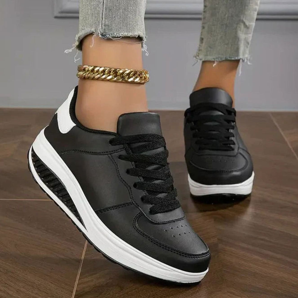 Women's Orthopedic Lace-Up Platform Sneakers Arch Support - Black