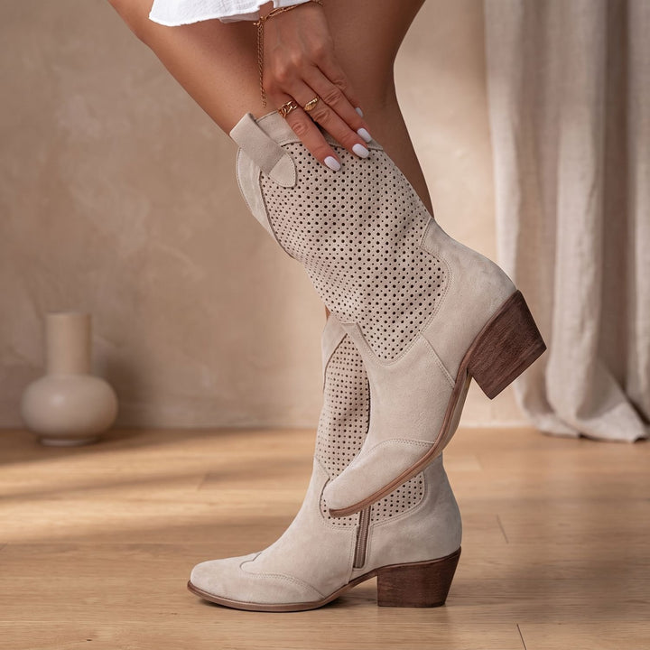 Women's Orthopedic Perforated Western Cowboy Mid-Calf Boots