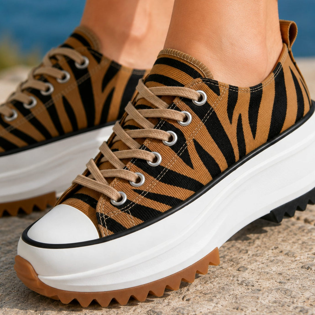 Women's Orthopedic Platform Lace-Up Low-Top Sneakers - Tiger