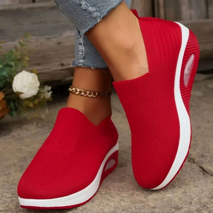 Women's Orthopedic Slip-On Knit Sneakers Arch Support - Red