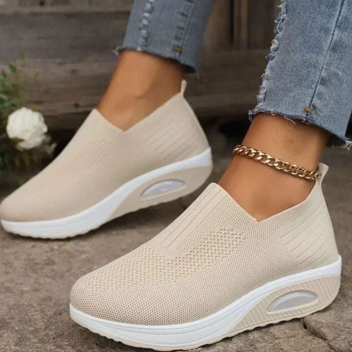 Women's Orthopedic Slip-On Knit Sneakers Arch Support - Beige