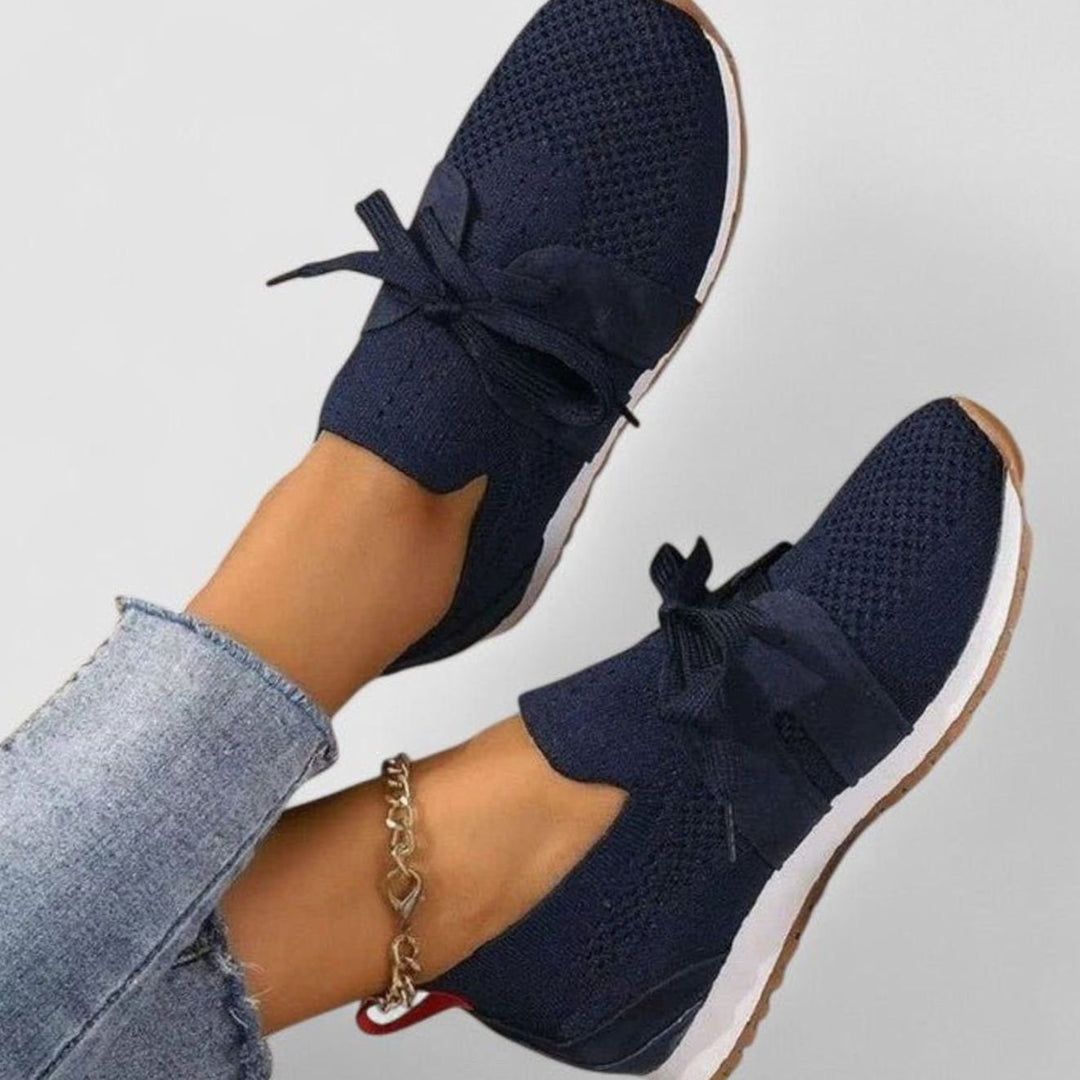 Women's Orthopedic Slip-On Mesh Sneakers Lace Detail - Blue