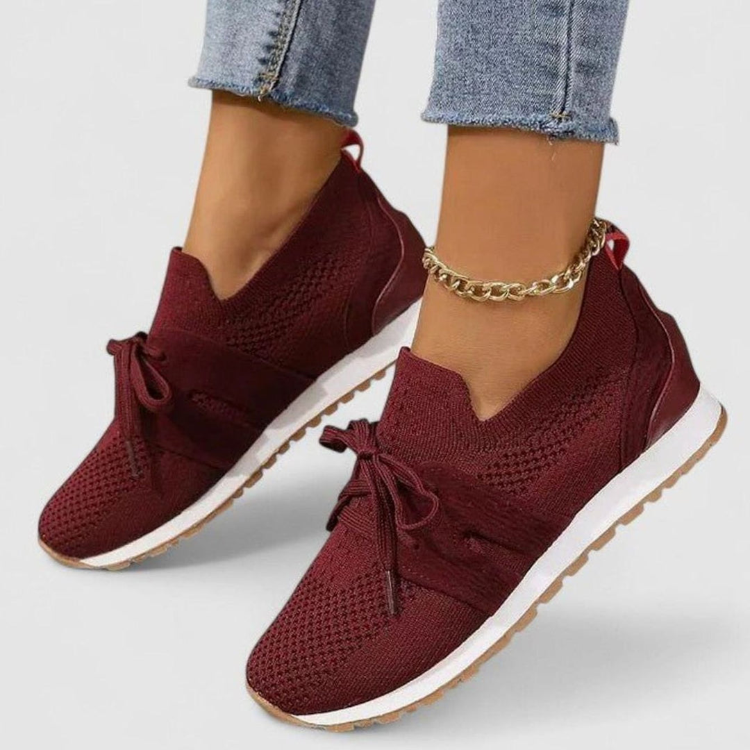 Women's Orthopedic Slip-On Mesh Sneakers Lace Detail - Red