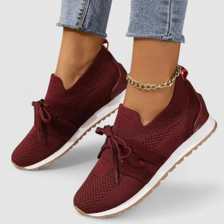 Women's Orthopedic Slip-On Mesh Sneakers Lace Detail - Red