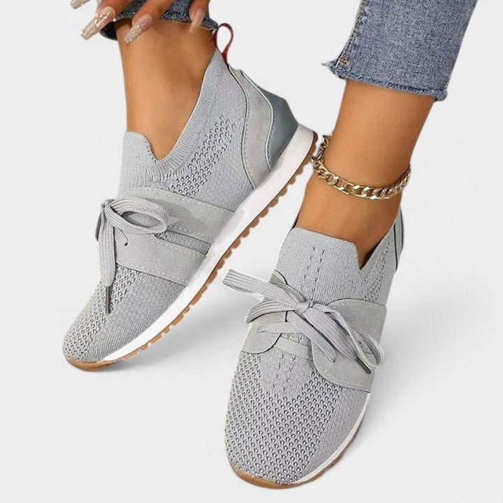 Women's Orthopedic Slip-On Mesh Sneakers Lace Detail - Gray