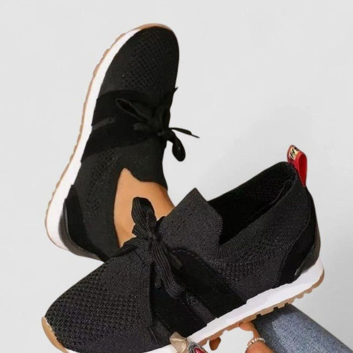 Women's Orthopedic Slip-On Mesh Sneakers Lace Detail - Black