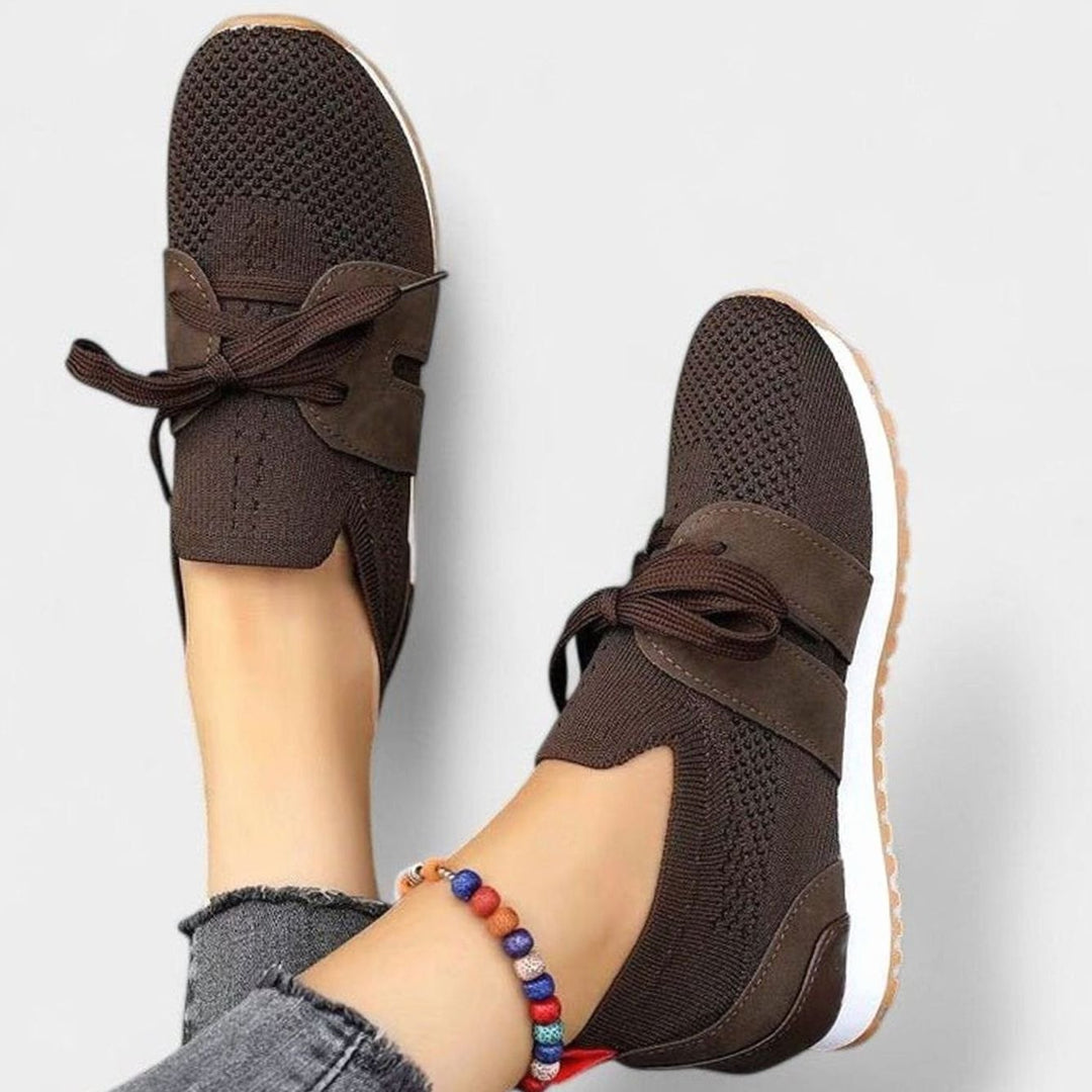 Women's Orthopedic Slip-On Mesh Sneakers Lace Detail - Brown