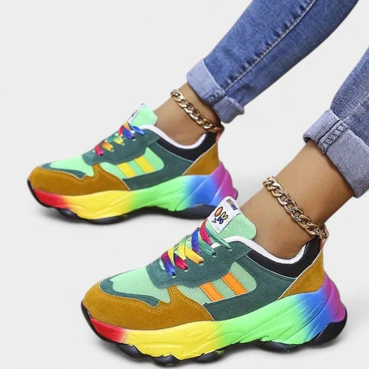 Women's Orthopedic Sneakers Rainbow Sole Lace-Up Chunky Shoes - Green