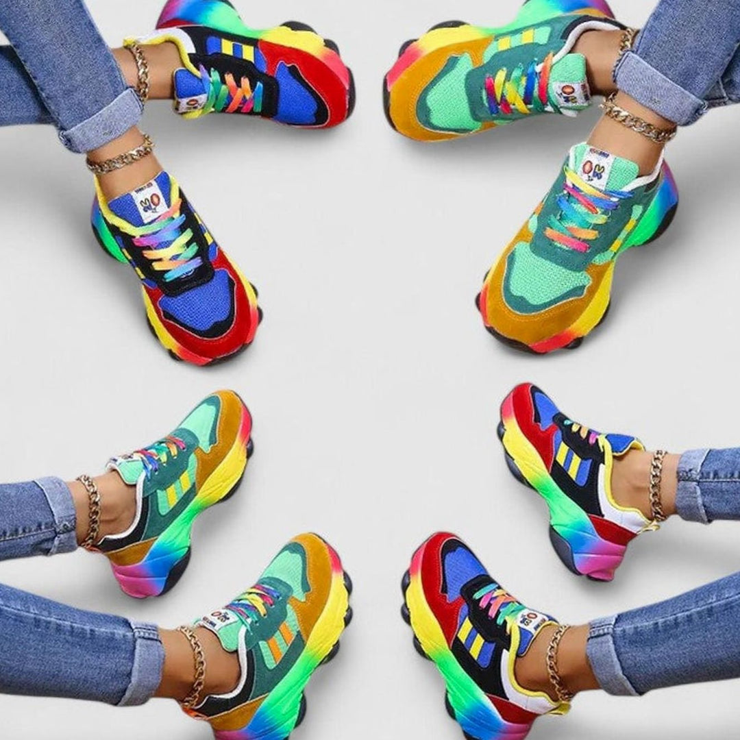 Women's Orthopedic Sneakers Rainbow Sole Lace-Up Chunky Shoes