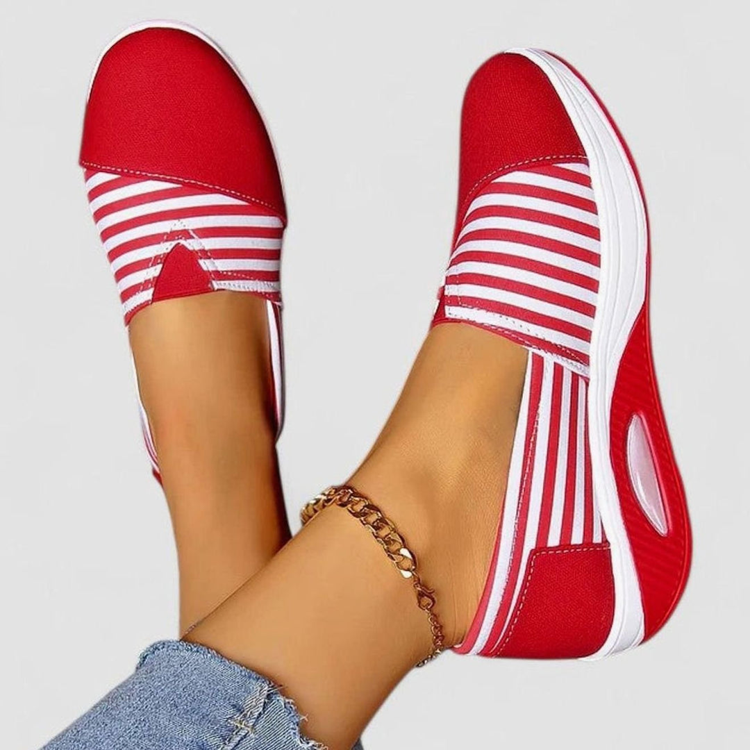 Women's Orthopedic Striped Slip-On Platform Sneakers - Red