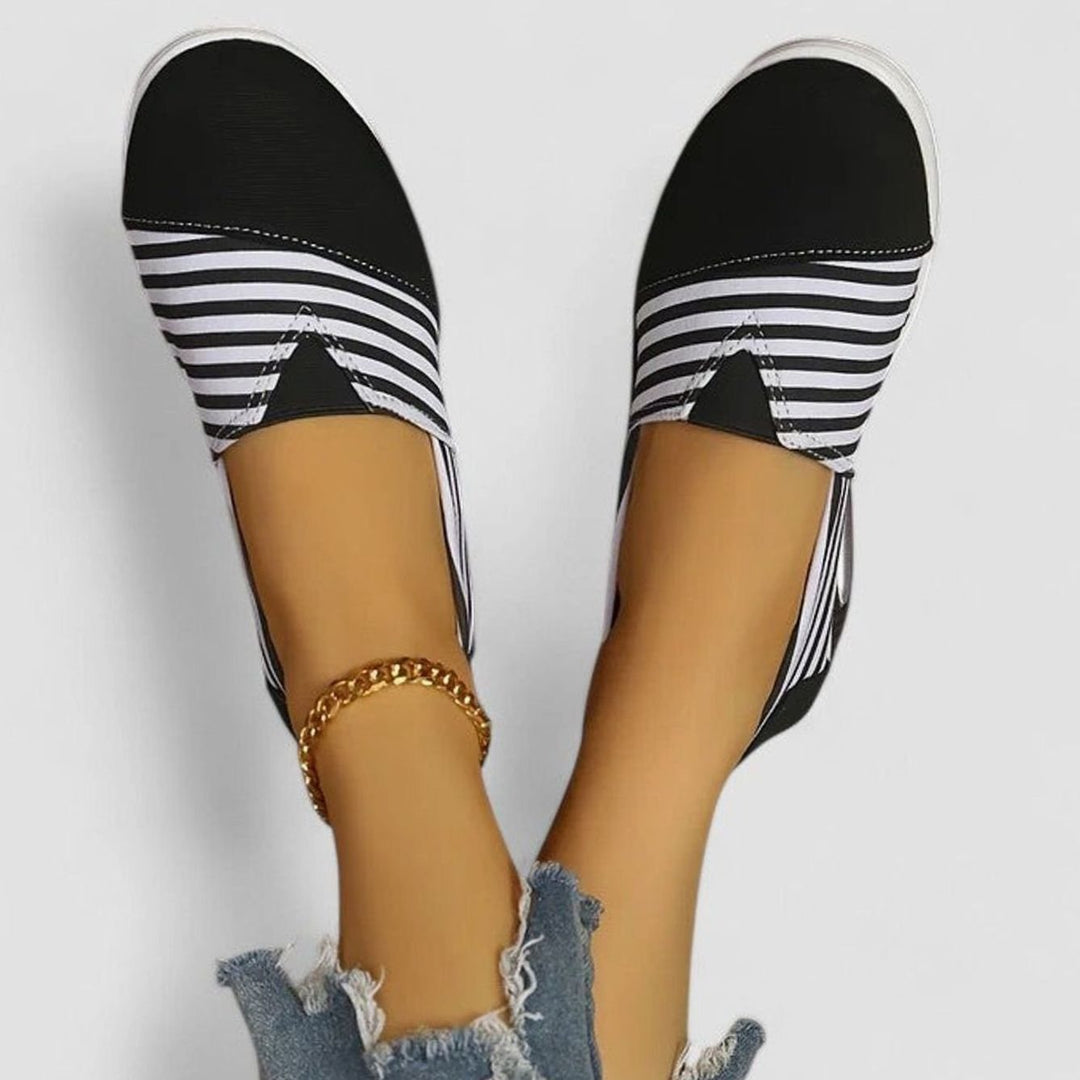 Women's Orthopedic Striped Slip-On Platform Sneakers - Black