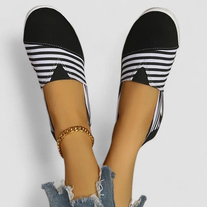 Women's Orthopedic Striped Slip-On Platform Sneakers - Black