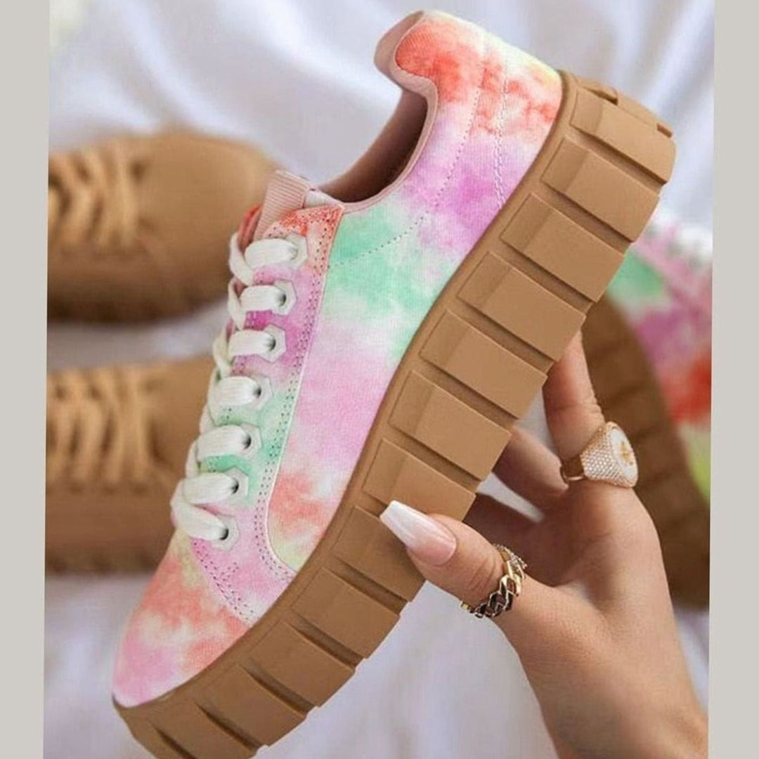 Women's Orthopedic Tie-Dye Platform Lace-Up Sneakers - Floral