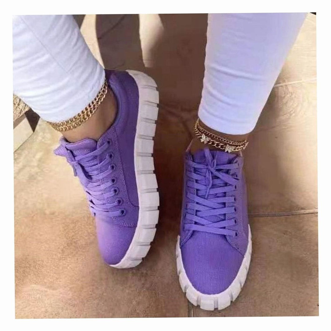 Women's Orthopedic Tie-Dye Platform Lace-Up Sneakers - White and Purple