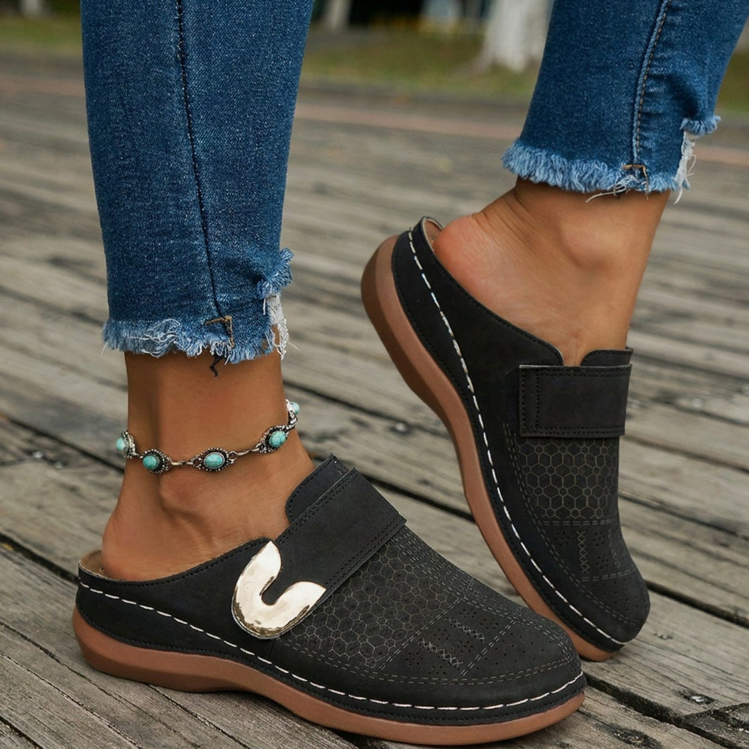 Women's Orthopedic Velcro Slip-On Mule Clogs - Black