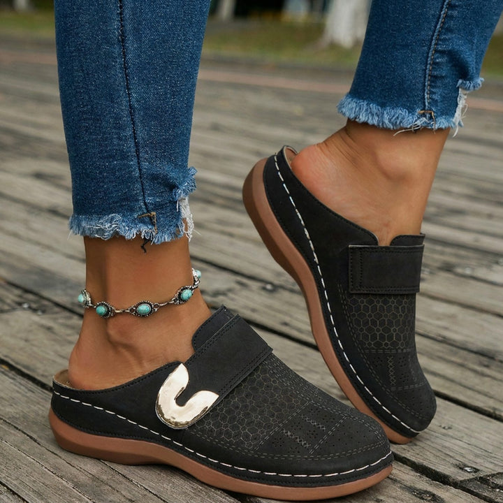 Women's Orthopedic Velcro Slip-On Mule Clogs - Black