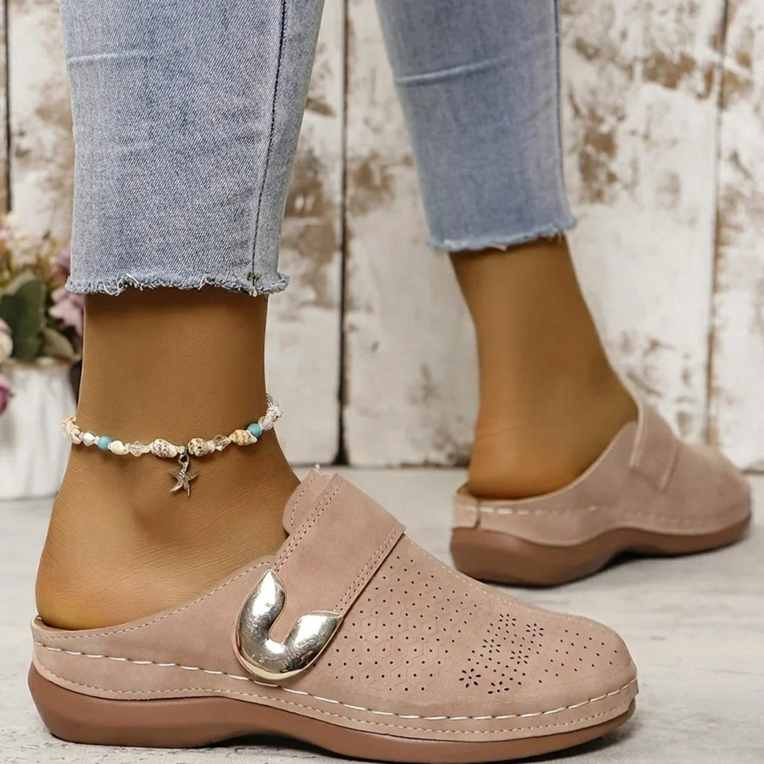 Women's Orthopedic Velcro Slip-On Mule Clogs - Beige