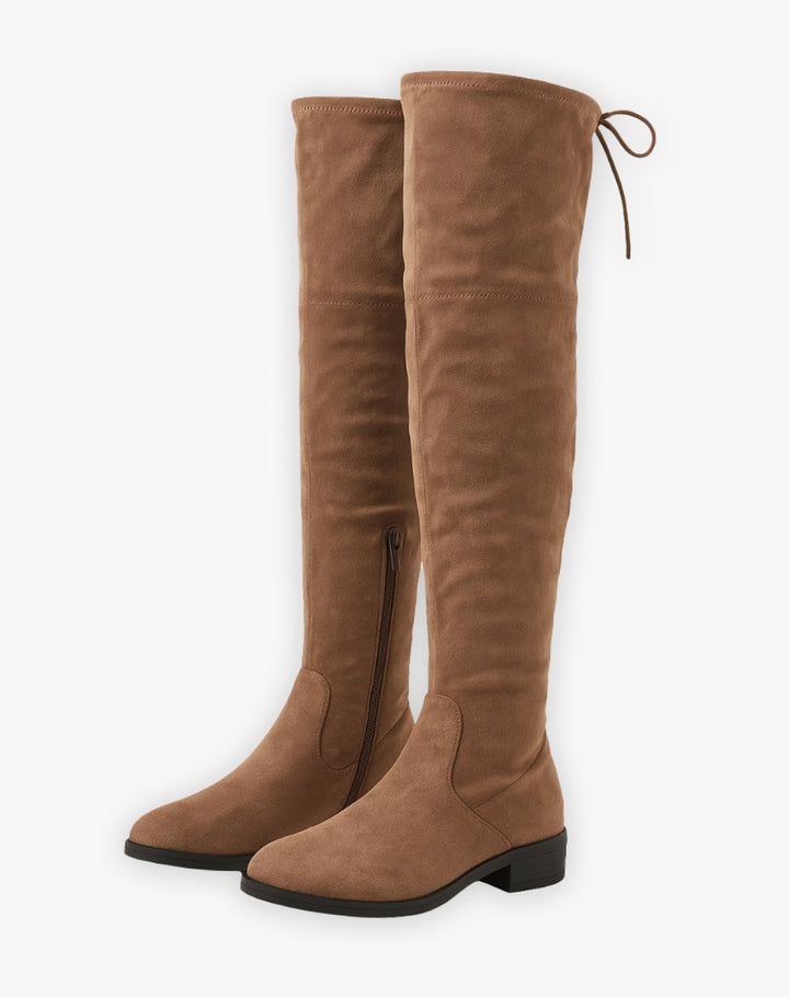 Women's Over-the-Knee Flat Suede Riding Boots Side Zip - Brown