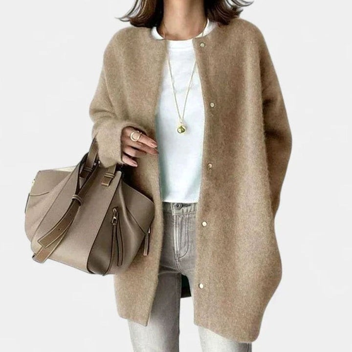 Women's Oversized Button-Front Knit Cardigan Sweater, Taupe - Light Khaki