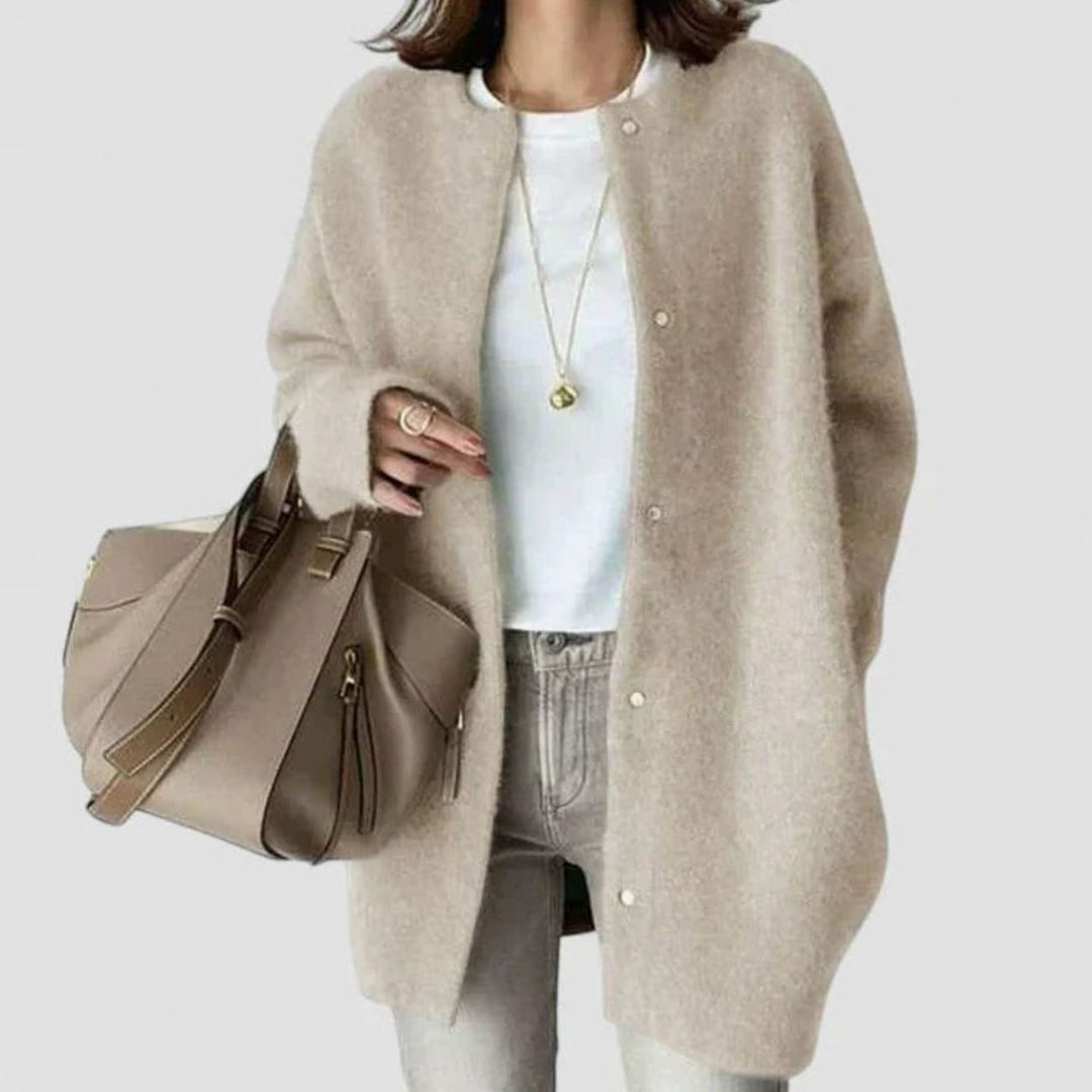 Women's Oversized Button-Front Knit Cardigan Sweater, Taupe - White
