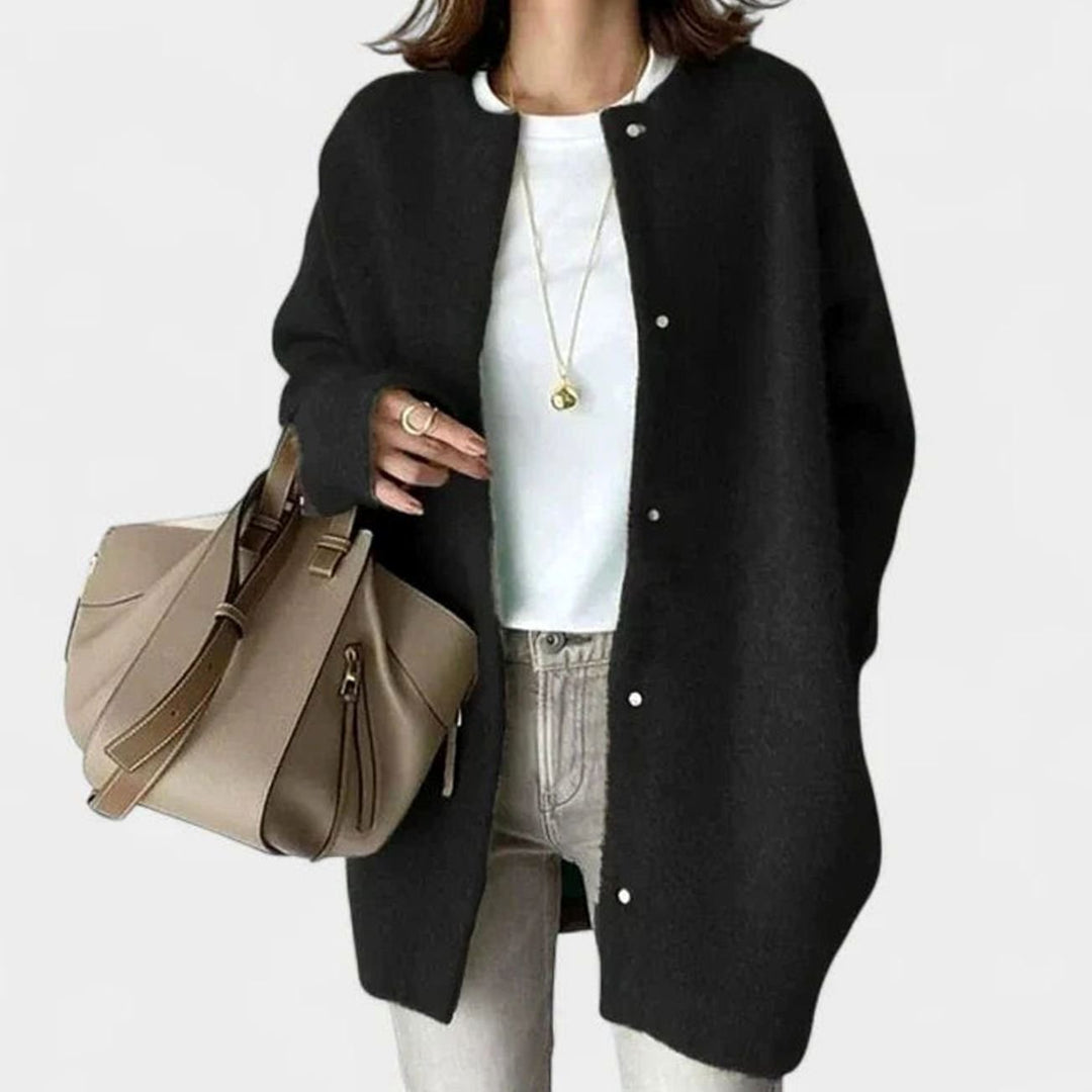 Women's Oversized Button-Front Knit Cardigan Sweater, Taupe - Black