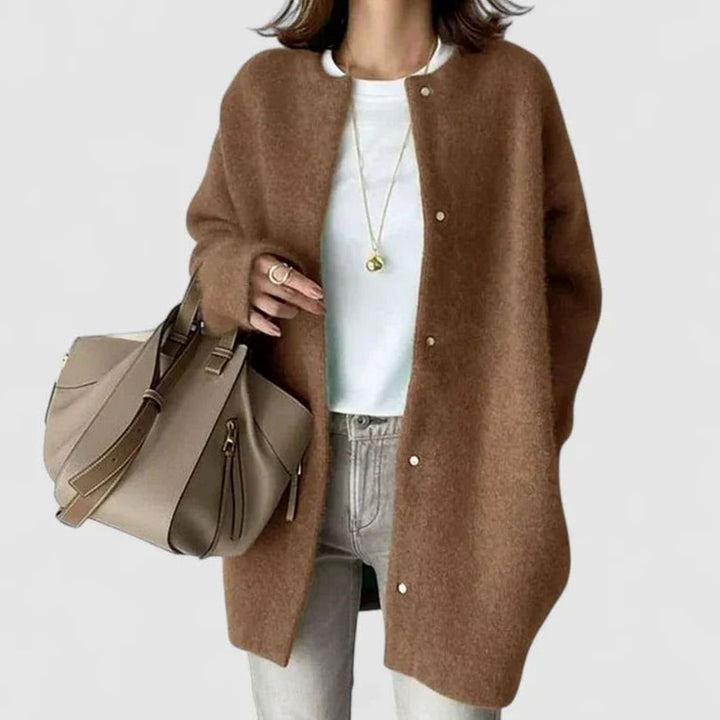 Women's Oversized Button-Front Knit Cardigan Sweater, Taupe - Brown
