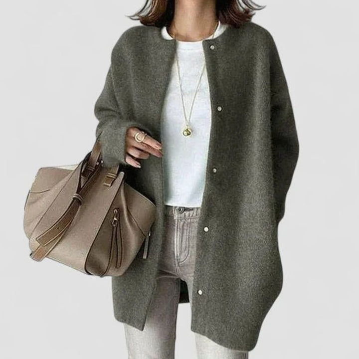 Women's Oversized Button-Front Knit Cardigan Sweater, Taupe - Green