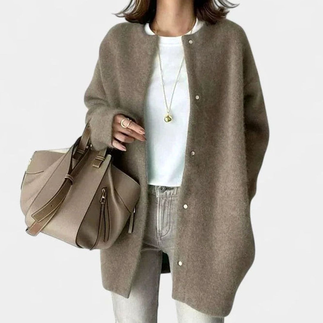 Women's Oversized Button-Front Knit Cardigan Sweater, Taupe - Light Gray