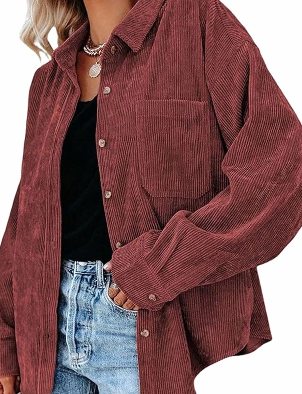 Women's Oversized Corduroy Button-Up Shirt Jacket