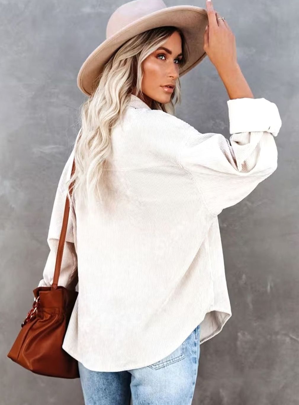 Women's Oversized Corduroy Button-Up Shirt Jacket