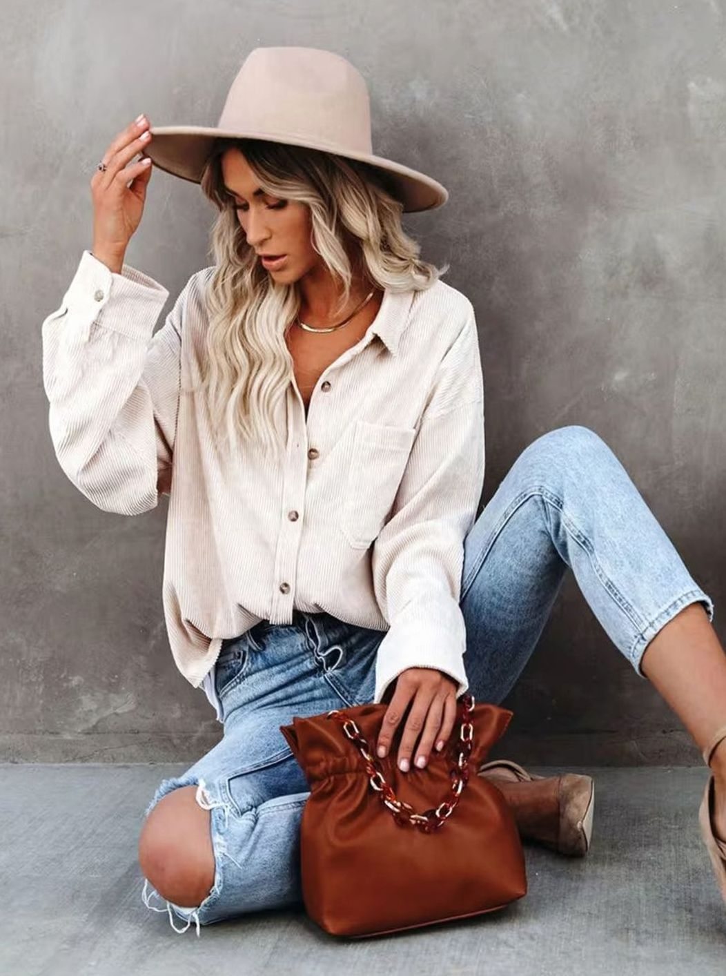 Women's Oversized Corduroy Button-Up Shirt Jacket