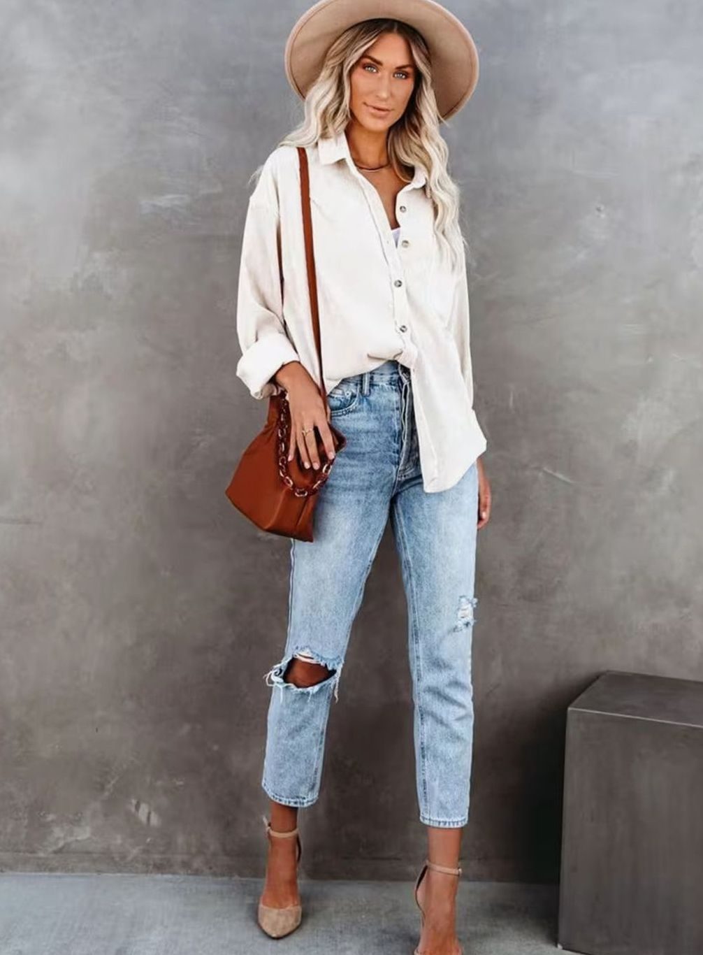 Women's Oversized Corduroy Button-Up Shirt Jacket